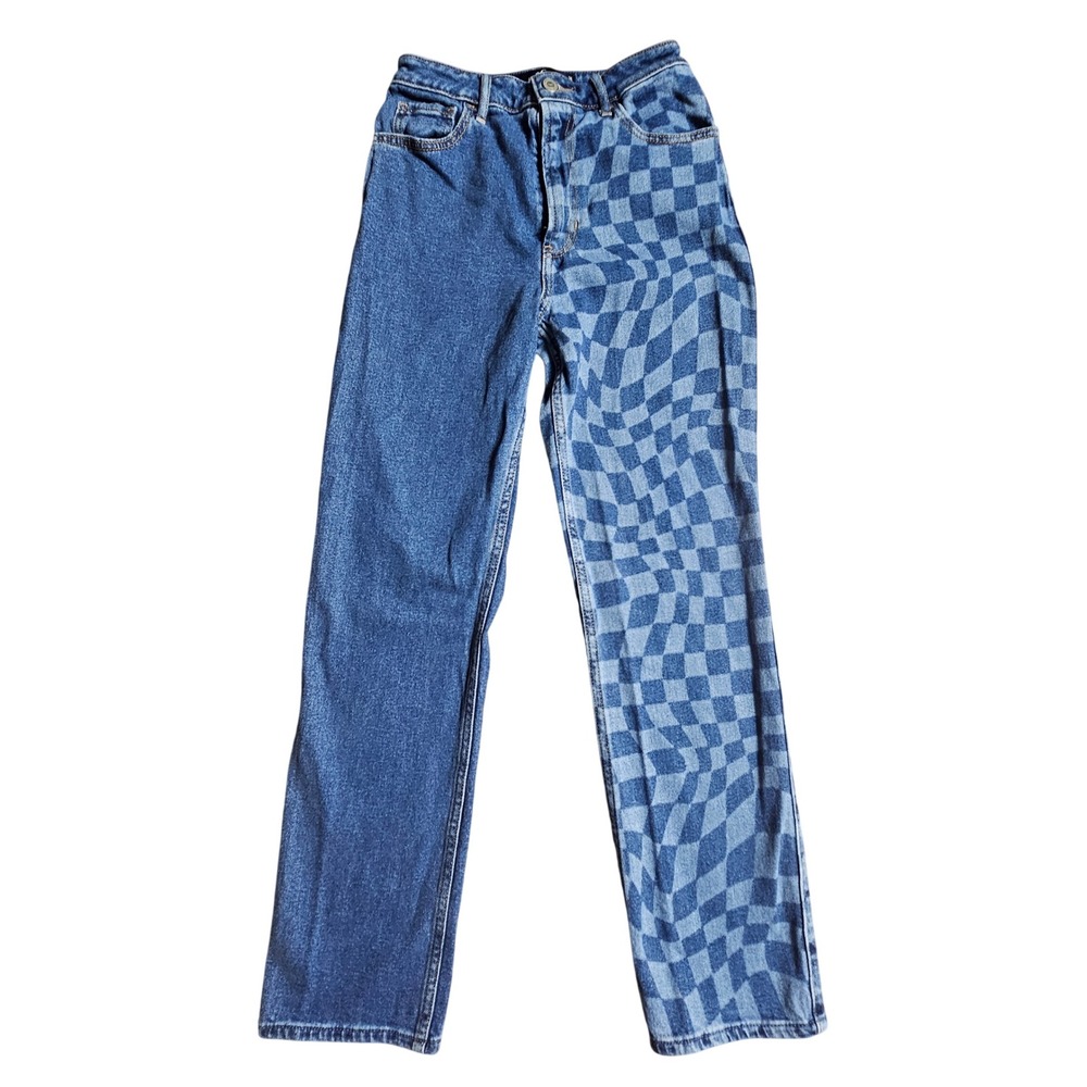 Hollister Ultra High Rise 90s Vintage Straight Jeans 25x29 Colorblock Check Y2K